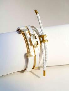 3 件时尚别致的金色字母皮革手链，送给女朋友的礼物 - 3pcs-白色 - 查看 7