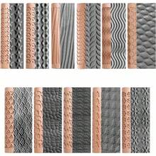 JOJOCY Clay Rollers Textured, Wooden Hand Rollers Clay Modeling Pattern Rollers Kit Foliage Barks Ripples Stars Pebbles Swflake Ceramic DIY Tools Pottery Stamp Roller For Pasta (Set 2) - 第 3 組 - 查看 2