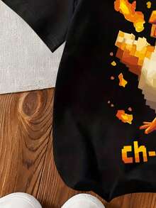 小男孩卡通印花短袖T恤 - 黑色 - 查看 7