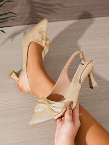 Women's Pointed Toe Stiletto Heel Slingback Pumps, Backless Low Vamp Autumn New Shoes, Fashion Versatile Party Outing Date Outfit Matching Gold High Heels - Gold - View 5