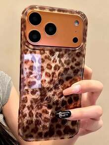 1pc Large Pore Brown Leopard Print Phone Protective Case, Glossy Moisturizing Shell Compatible With IPhone 11/12/13/14/15/16 Series, Leopard Print Hard Case Compatible With IPhone 17/17Pro/17ProMax/Air, Retro Personalized INS Tin Foil Leopard Print Case - Brown Leopard Print - View 6