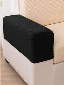 2pcs Abstract Grid Pattern Sofa Armrest Covers, Practical & Durable, Universal Type, Short Fixed Armrest Sleeve, Side Cover - Black - View 3