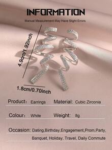 1pair Luxury Spiral Cubic Zirconia Dangle Earrings,Fashion Versatile Large Earrings For Women Wedding/Engagement Banquets,Anniversary Party Gift - White - View 3