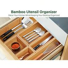 TFKI Bamboo Drawer Organizer With Removable Dividers 6 Pcs Adjustable Kitchen Drawer Organizer Utensils Bamboo Organizers Silverware Storage Box Cutlery Tray Multi-Use For Bathroom Makeup Office - Natural - View 5