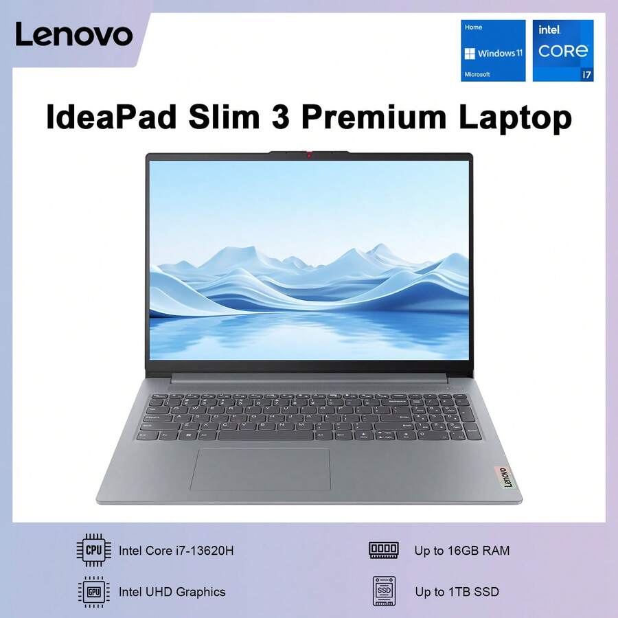 Lenovo IdeaPad Slim 3 Business AI Laptop, 15.6" FHD Display, Intel Core I7-13620H, Up To 16GB RAM, Up To 1TB SSD, Wi-Fi 6, W11H, SD Card Reader, Copilot Ready, Grey - 灰色 - 查看 1