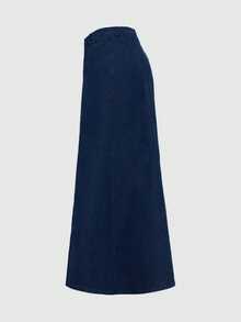 Plus Size Women Stretch Denim Skirt, Washed Dark Blue