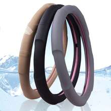 Funda de Volante Deportiva Simple con Masaje, Acolchada, de Cuero Artificial, Diseño de Perforación, Universal para las Cuatro Estaciones - Gris oscuro + 38 cm - Ver 1