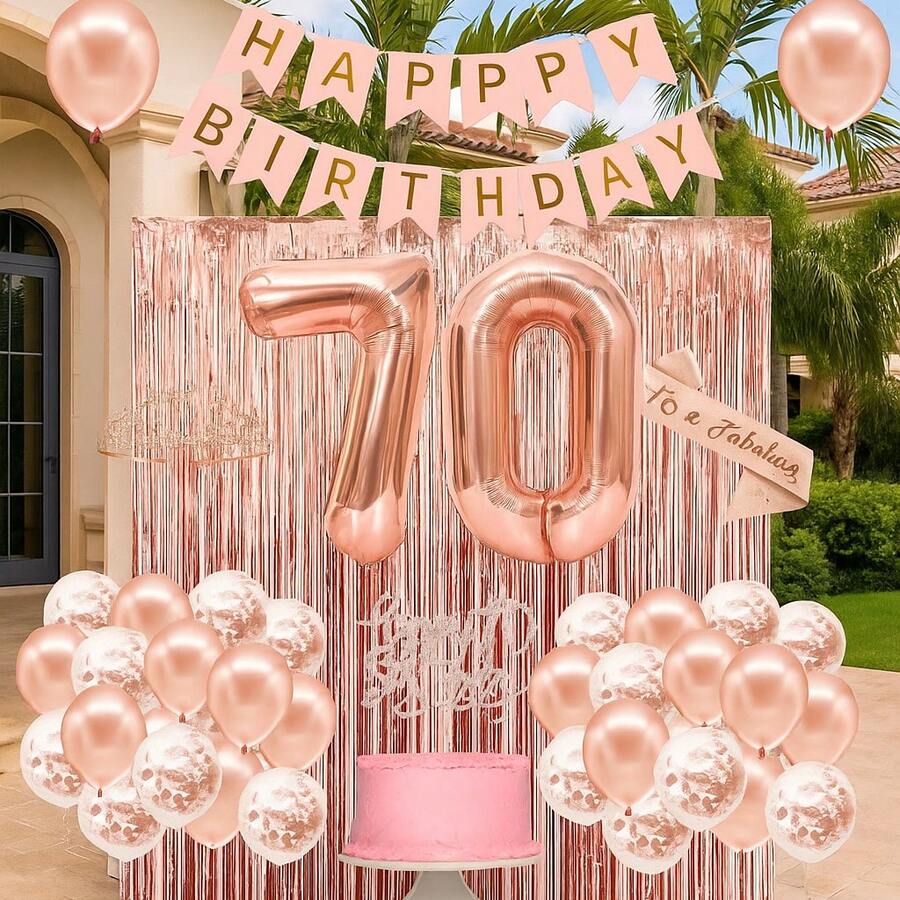70Th Birthday Decorations For Women, Rose Gold 70Th Birthday Banner, Crown, Sash, Cake Topper And Number Balloon, Happy 70Th Birthday Party Decorations, 70Th Birthday Gifts For Women Decorations - Trending, Best Seller, New Arrival, Party Supplies, Elegant Decor, Party Decoration, Wedding & Birthday - Multicolor - Ver 1