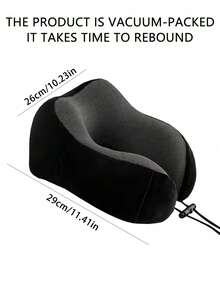 1pc Solid Color U-Shaped Memory Foam Travel Pillow, Neck Rest Cushion, Suitable For Travel & Relaxation - Black - View 3
