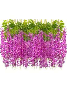6/80pcs Artificial Wisteria Flower Garland, Silk Wisteria Flower Wreath, Wisteria Vine, Suitable For Wedding, Garden, Wall Decor - Purple - View 1