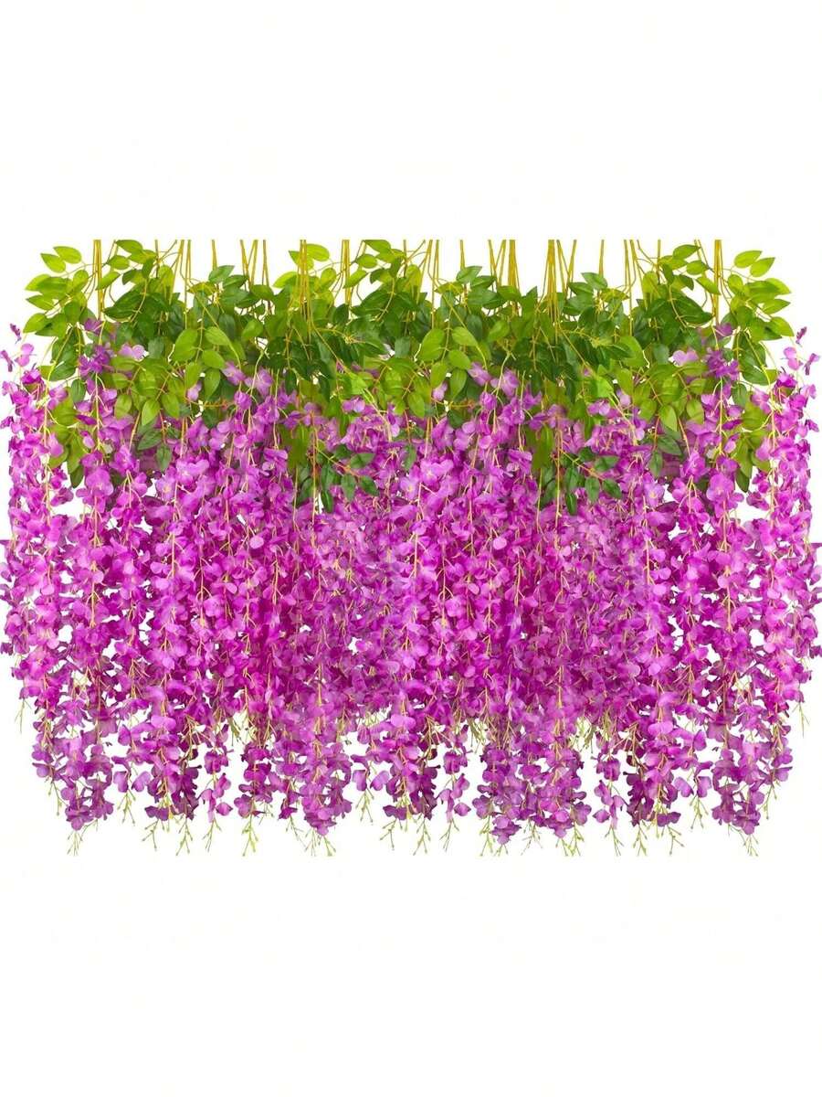 6/80pcs Artificial Wisteria Flower Garland, Silk Wisteria Flower Wreath, Wisteria Vine, Suitable For Wedding, Garden, Wall Decor - Purple - View 1