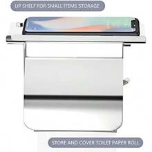 yeavs SUS 304 - Soporte de papel higiénico doble para papel higiénico con estante de almacenamiento para teléfono (cromo pulido)(Mediano) - Tipo 2 - Ver 4