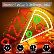 Fomzze Pizza Neon Sign, Suitable For Pizza Shop Decor, Pizza Shaped Neon Sign, Pizza LED Neon Light, Suitable For Bedroom Decor, Wall Decor, Outdoor Christmas Decor