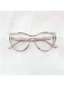 1 Pair Of Cat Eye Retro Tea Brown Flat Light Glasses, New Style To Show A Small Face, Retro Fashion Makeup Artifact, Comfortable And Not Overwhelming The Face, Daily Commuting 100, Take Photos For Outings And Outings To Show A Small Face, With A Retro Modern Feel - 無色 - 查看 7