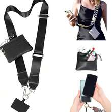 1pc Women's Adjustable Crossbody Phone Holder With Zipper Pouch, Black