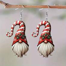 2pairs Of Dwarf Acrylic Double-Sided Earrings Christmas Tree Elk Gift Red Bottle Santa Claus Earrings