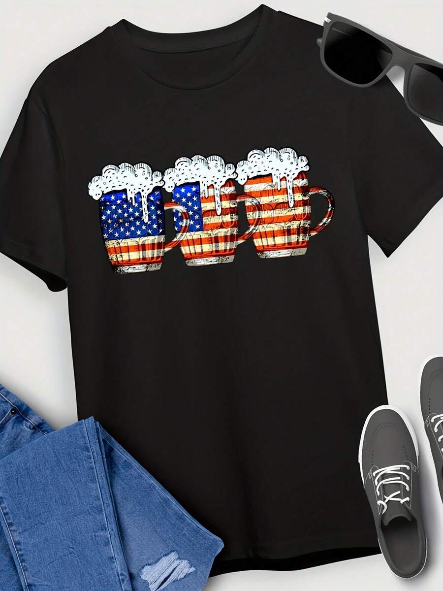 Beer T-Shirt Beer An Flag 4th Of July T-Shirt For Wo,This Fun Printed Casual T-Shirt Is The Perfect Gift For Valentine's Day/Christmas - 款式12 - 查看 1