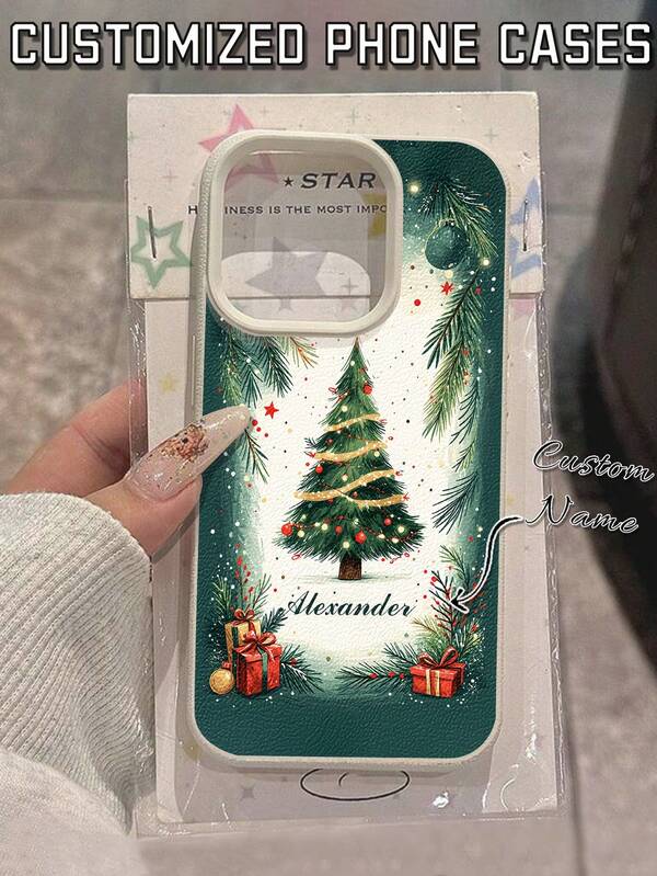 1pc Customized Phone Case, Fashionable Christmas Tree Pattern, TPU Faux Leather Material, Compatible With Samsung S23 Ultra/S24 Ultra/A54 And Redmi Note13 Pro Plus/Redmi 9A/10C And Compatible With IPhone 17 Pro Max/6 Pro Max/15 Pro/14 Plus/13 Pro/12 Pro Max/11/Xs Max, Anti-Fall, Anti-Fingerprint, Durable, Gorgeous High-End, Best Gift For Friends, Father, Mother, Boyfriend, Girlfriend