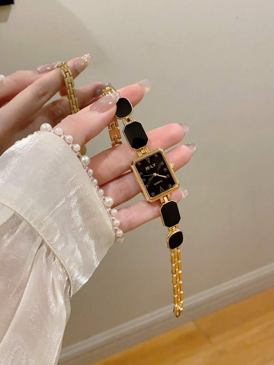 1pc Women's Rectangular Black Quartz Watch, Suitable For Daily Wear, Birthday Gift, Casual Occasions - Black - View 1