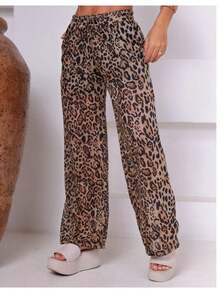 Kickoff Animal Print Wide Leg Lined Wide Leg Trousers - 焦糖棕 - 查看 11