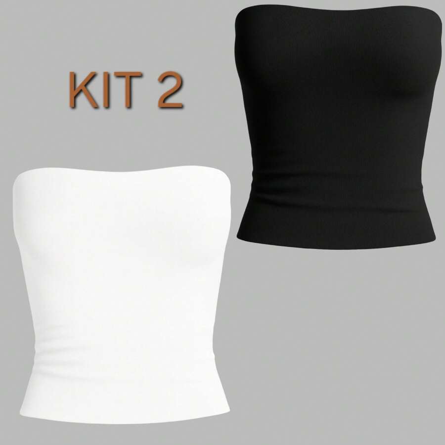 5-Piece Set: Women's Strapless Tube Top With Lining, Bustier Style, Basic Blogger Fashion, One Size - KIT 2 Peças-1 - View 1