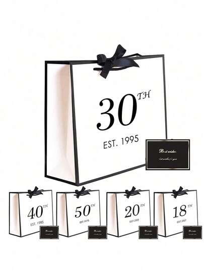 1 Set Pink 30/40/50 Birthday Gift Bags, Includes Card And Tissue Paper, Unisex, Born In 1995/1985/1975, 30/40/50 Years Old Elegant Pink & Black Anniversary Commemorative Party Gift Shopping Paper Bags, For Gift Packaging