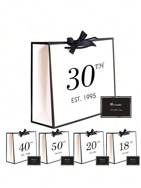 1 Set Pink 30/40/50 Birthday Gift Bags, Includes Card And Tissue Paper, Unisex, Born In 1995/1985/1975, 30/40/50 Years Old Elegant Pink & Black Anniversary Commemorative Party Gift Shopping Paper Bags, For Gift Packaging