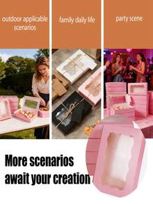 12pcs/1pc 7 X 4 3/8 X 1 1/2 Inch (17.8 X 11.4 Cm) Cookie Boxes With Clear Window, Small Pink Cookie Boxes For Bakery Snacks, Suitable For Desserts, Donuts, Pies, Candies, Macarons - Pink - View 9