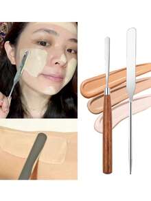 3 Piecesmetal Foundation Mixing Palette Set With Spatula, Durable And Easy-To-Clean Palette, Versatile Cosmetic Tool Kit For Mixing Foundation, Lipstick, Eyeshadow, And Nail Polish - Multicolor - View 5