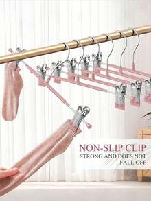 Hangers With Adjustable Clips And Swivel Hook, Heavy Duty Non-Slip Skirt Hangers For Closet Storage, Space Saving Clothes Hangers For Socks, Dress, Jacket, Bathroom And Bedroom Accessories - Multicolor - View 2