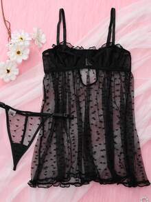 Sexy Dessous Damen BH Blau Slim Fit Urlaubs Party Wilde Mesh Camisole BH Set mit 2 Teilen - Schwarz - Übersicht 6