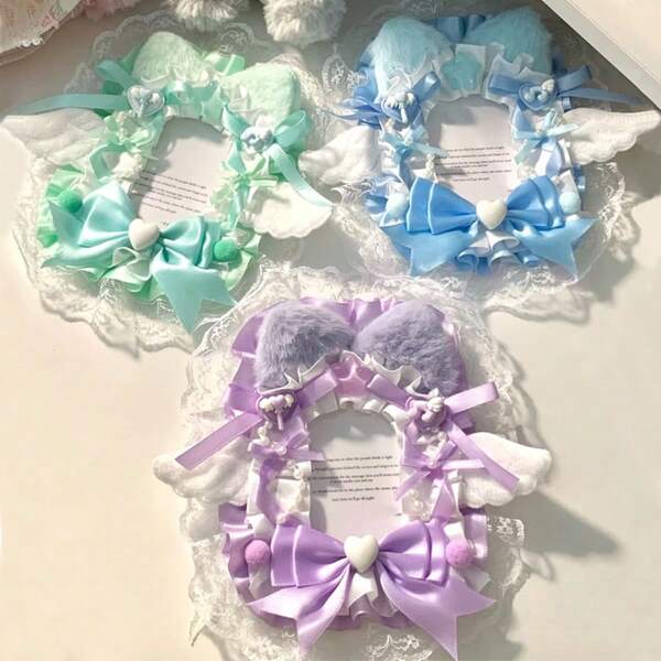 1 Stück Neues Design zarter Spitzen Fotokartenhalter, Engelsflügel Plüsch Katzenohren Schleife Zauberstab handgemachter DIY Anime Cartoon Spielfigur Zubehör ACG Idol Fan unterstützender Kartenhalter, transparenter dekorativer Kartenhalter im Lolita-Stil