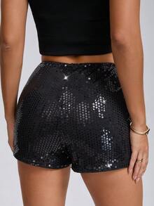 Quần short siêu ngắn lấp lánh màu đen kiểu Y2K, phù hợp cho các bữa tiệc rave và lễ hội âm nhạc, quần thời trang nữ, trang phục Giáng sinh phong cách Y2K cho nữ, mùa hè - màu đen - Xem 2
