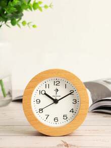 POLARIS Wooden Analog Alarm Clock, Round Battery Operated Non Ticking Clock, Light Brown, Battery Not Included - Wood Color - View 1