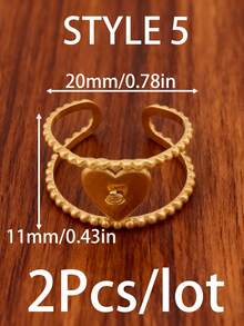 2 piezas/lote Anillos con forma de estrella de mar y corazón chapados en oro de 18K PVD, accesorios de acero inoxidable ajustables, base de anillo abierto geométrico de cadena ancha para hacer joyas DIY - Anillo DIY - Ver 17