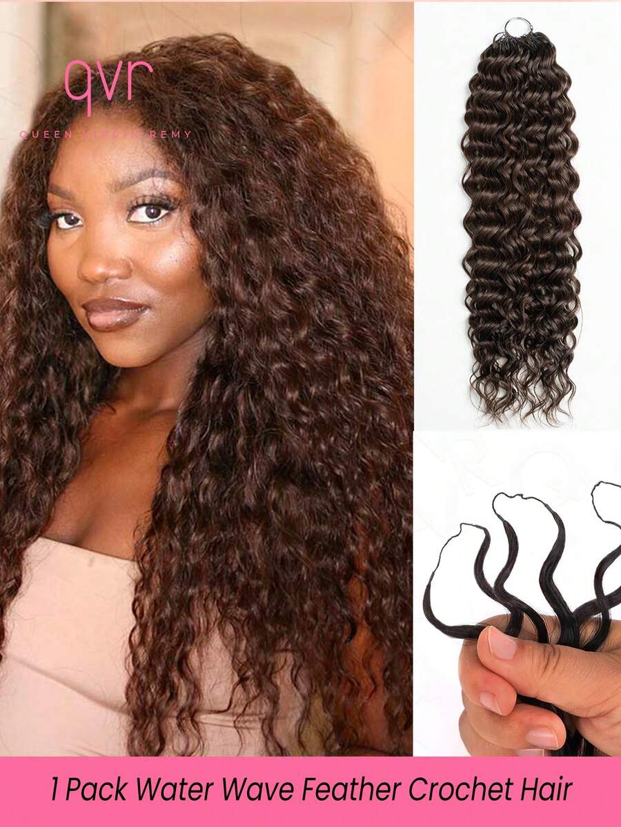 QVR QUEEN VIRGIN REMY QVR Brown Water Wave Feather Crochet Human Hair Extension 1 Pack Pre- Separated Feather Human Hair For Knotless Boho Braids - S4 - View 1