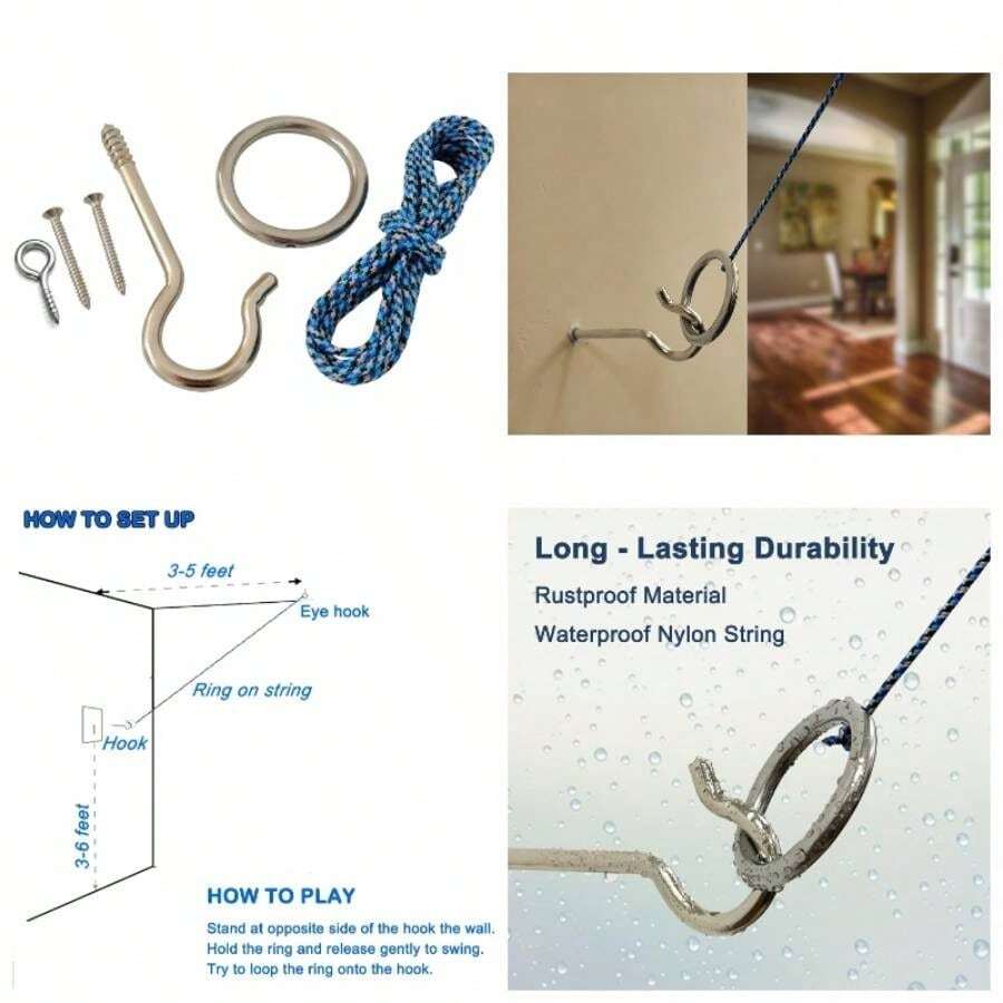Hook And Ring Toss Game - Kit Swing Game - Ring Toss Game Set With String And Hooks OutdoorIndoor - Blue 1 - View 1