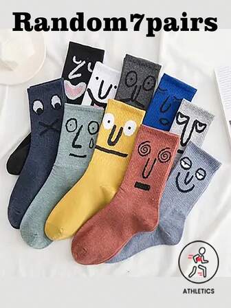 7 Pairs Autumn/Winter Mid-Calf Socks, Socks, Unisex Socks, Cartoon Mid-Calf Socks Fashion , Casual Sports Socks, Christmas Socks