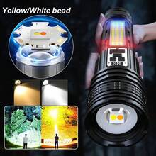 Super Flashlight USB Rechargeable Most Strong LED Flash Light Yellow Lights Long Range Torch Zoom Outdoor With Digital Power Display - Black - View 3