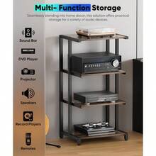 4-Tier Wooden Media Stand, AV Media Stand Corner Shelf For TV Accessories/Audiovisual Equipment/Optical Disc/, Audio Storage Rack For Living Room, Gaming Room, Music Studio, Black - 黑色 - 查看 6