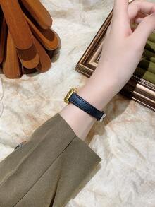 1 件装矩形石英表带手表，精致小巧，适合日常佩戴，可作为生日/新年/圣诞节礼物 - 黑色 - 查看 4