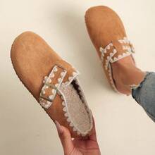 Plus Size Women's Casual Velvet Snap Button Slippers, Warm & Comfortable Soft Sole For Home & Vacation