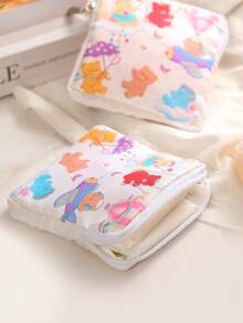 1pc Colorful Bear Cute Girl Sanitary Pad Storage Bag, Cartoon Pattern Mini Coin Purse Cosmetic Bag
