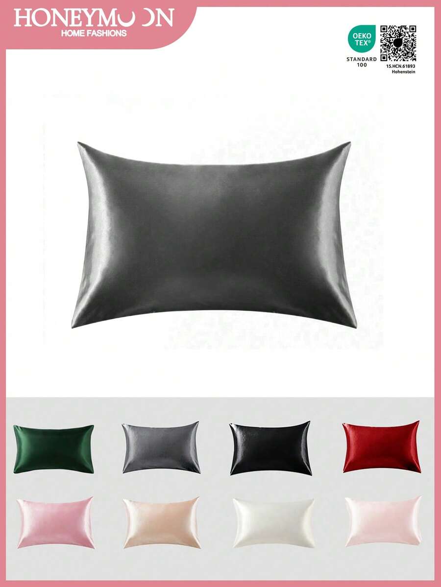 1pc Premium Satin Envelope Pillowcase, Soft & Breathable, Wrinkle-Resistant, Gentle On Hair & Skin, Improves Sleep Quality, No Pillow Insert Included, Dark Gray, Oeko-Tex Certified - Dark Grey - View 1