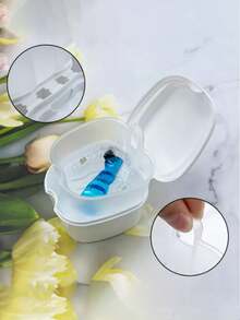 1Pc False Teeth Case Dental Retainer Denture Bath Box Mouth Guard Orthodontic Cleaning Artificial Tooth Holder Oral Hygiene Supplies False Teeth Storage Box With Hanging Net Container - Multicolor - View 5