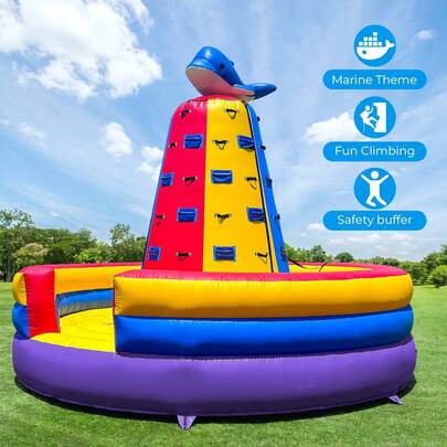 Inflatable Bounce House With Climbing Feature, Commercial Grade PVC, Equipped With Blower, Child-Friendly Outdoor & Indoor Playground, 14.8 X 14.8 X 11.8 Ft