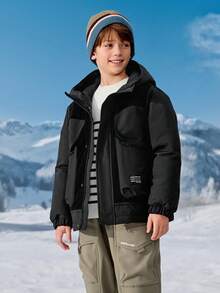 Balabala BalaOne 儿童男童羽绒服，2025 冬季款，保暖防水，叠穿造型 - 黑色 - 查看 2