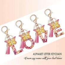 JINGUAZI Initial Letter Keychains For Women Tassel Butterfly Pink Purple Cute Car Keychain For Wallet Backpack Bag Charm{Inchcolor_nameinch:InchS-Pinkinch} - S-pink - 查看 5