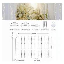 Piezas Cortinas Luces 3x3m 300 LED USB, Decoración Fiestas/Navidad/Hogar (Suave y Duradera) - Blanco - Ver 5