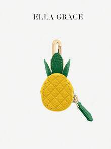Pineapple - Shaped Yellow Imitation Pineapple - Textured PU Leather Coin Purse. Closed By A Gold Metal Hook It's Cute And Practical Perfect For Storing Daily Small Items For Women Money Wallet Mini Wallet Purse Wallet Small Wallet Coin Wallet - Yellow - View 3
